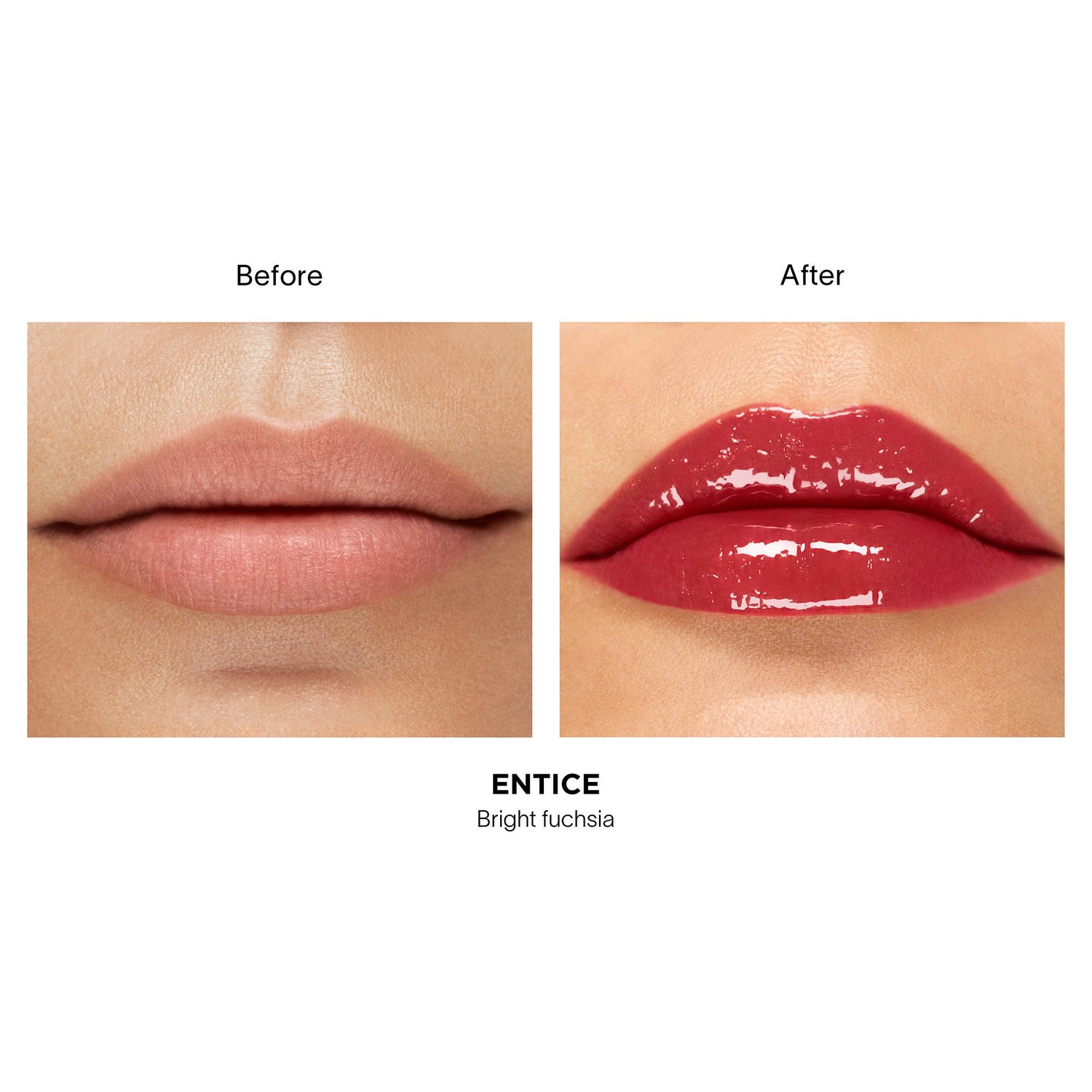 Before and after results of using Hourglass Phantom Volumizing Glossy Balm variant: Entice