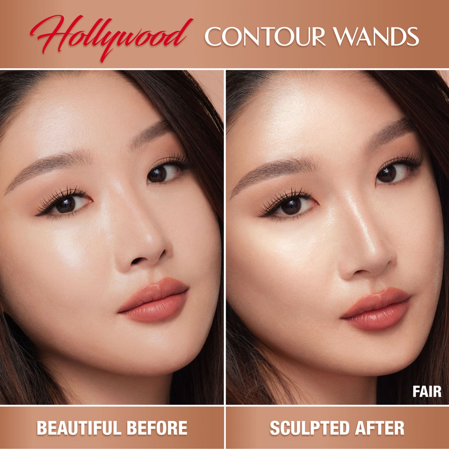 Before and after results of using Charlotte Tilbury Hollywood Contour Wand variant: Fair
