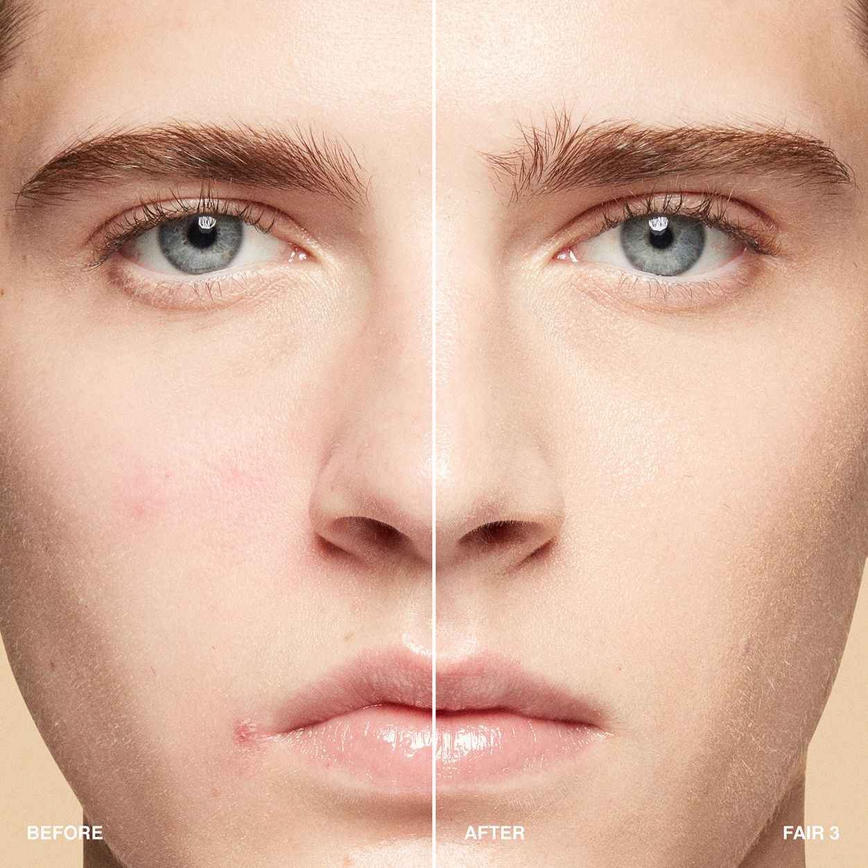 Before and after results of using Bobbi Brown Vitamin Enriched Hydrating Skin Tint SPF 15 with Hyaluronic Acid variant: Fair 3