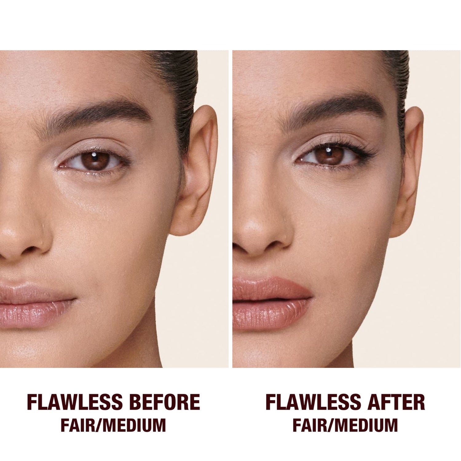 Before and after results of using Charlotte Tilbury Airbrush Brightening Flawless Finish Refill variant: Fair/Medium