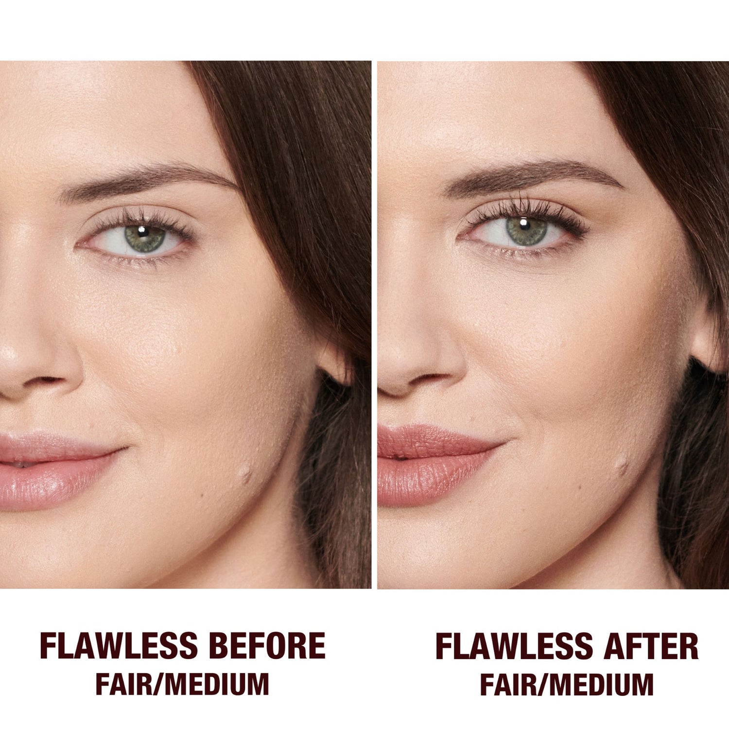Before and after results of using Charlotte Tilbury Airbrush Brightening Flawless Finish Refill variant: Fair/Medium