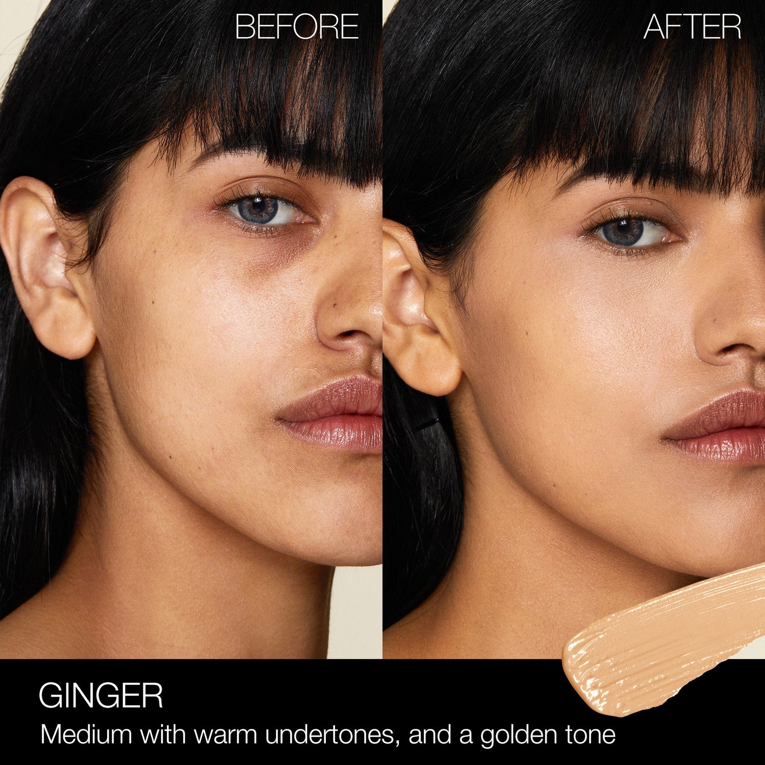 Before and after results of using Nars Radiant Creamy Concealer variant: Ginger M2