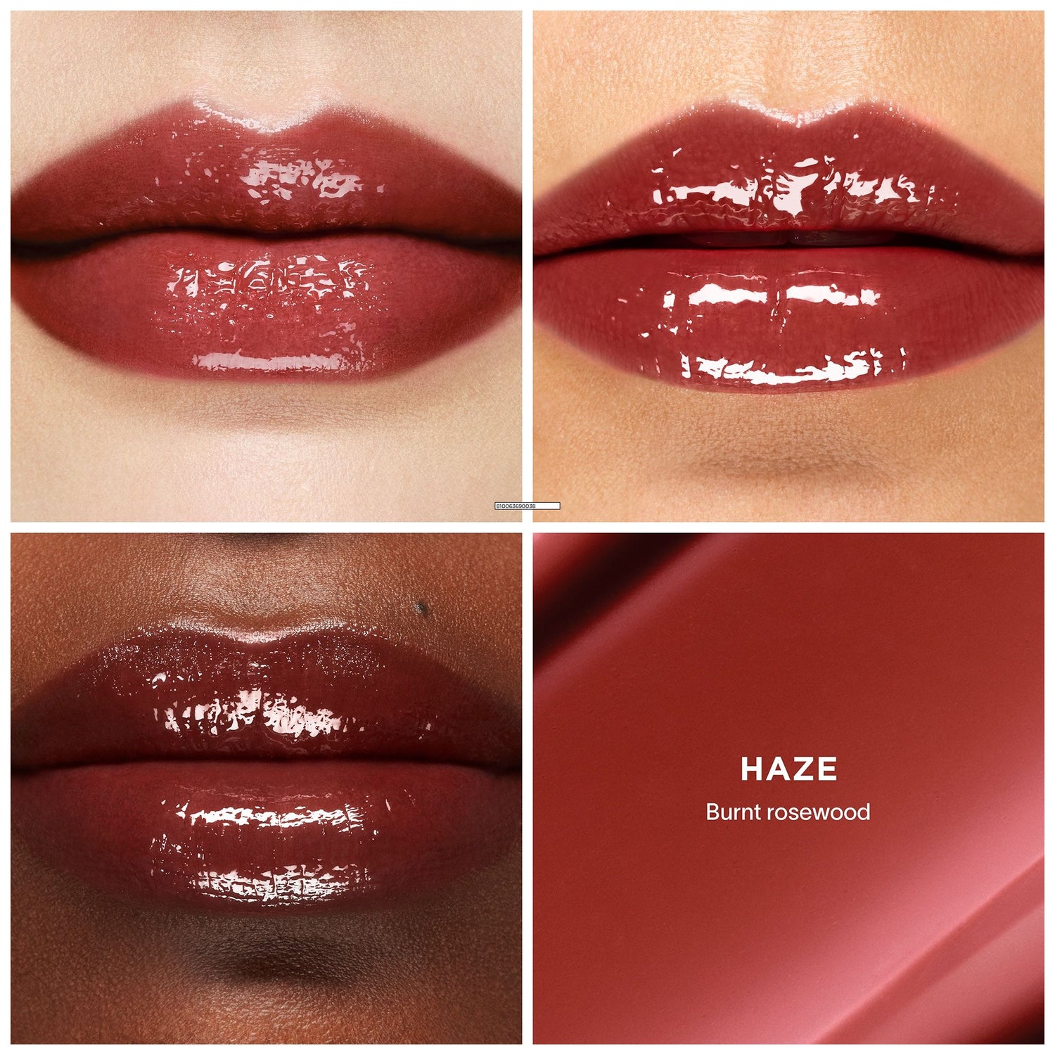 A shade comparison of Hourglass Phantom Volumizing Glossy Balm variant: Haze