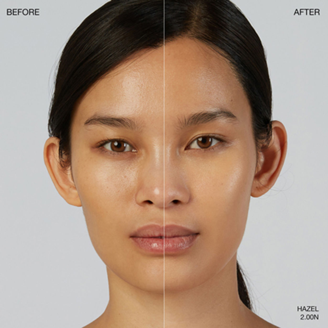 Before and after results of using Ogee Sculpted Complexion Stick variant: Hazel 2.00N