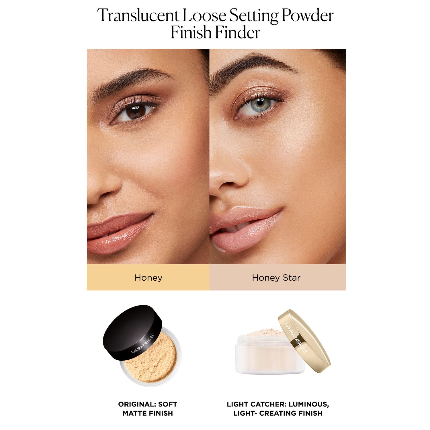Model image of Laura Mercier Translucent Loose Setting Powder Light Catcher variant: Honey Star