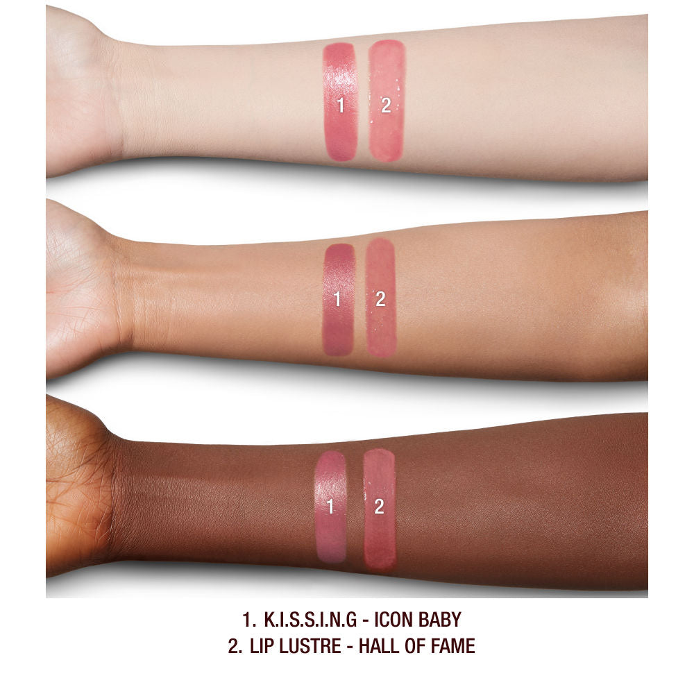 An arm swatch of Charlotte Tilbury K.I.S.S.I.N.G Lipstick and Lip Gloss Duos variant: Icon Baby