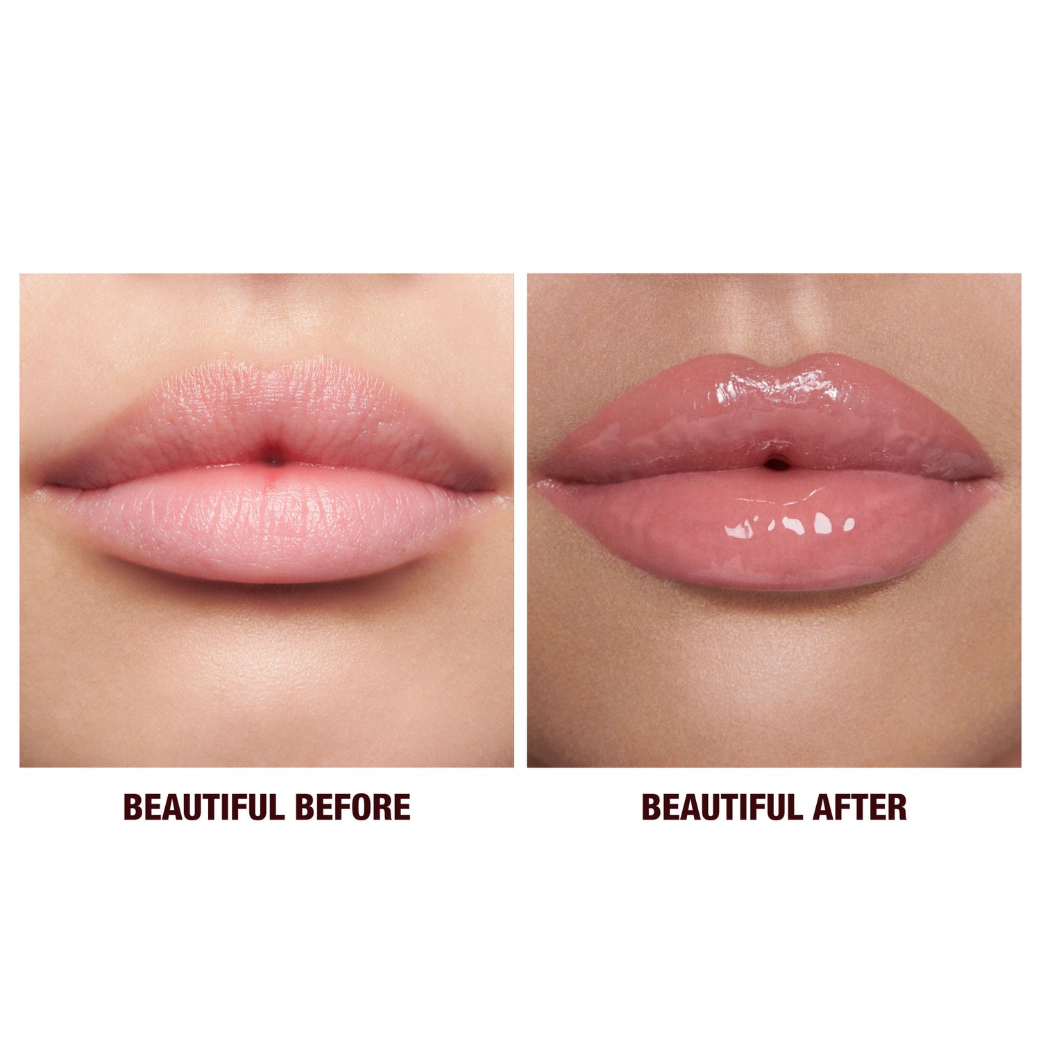 Before and after results of using Charlotte Tilbury K.I.S.S.I.N.G Lipstick and Lip Gloss Duos variant: Icon Baby