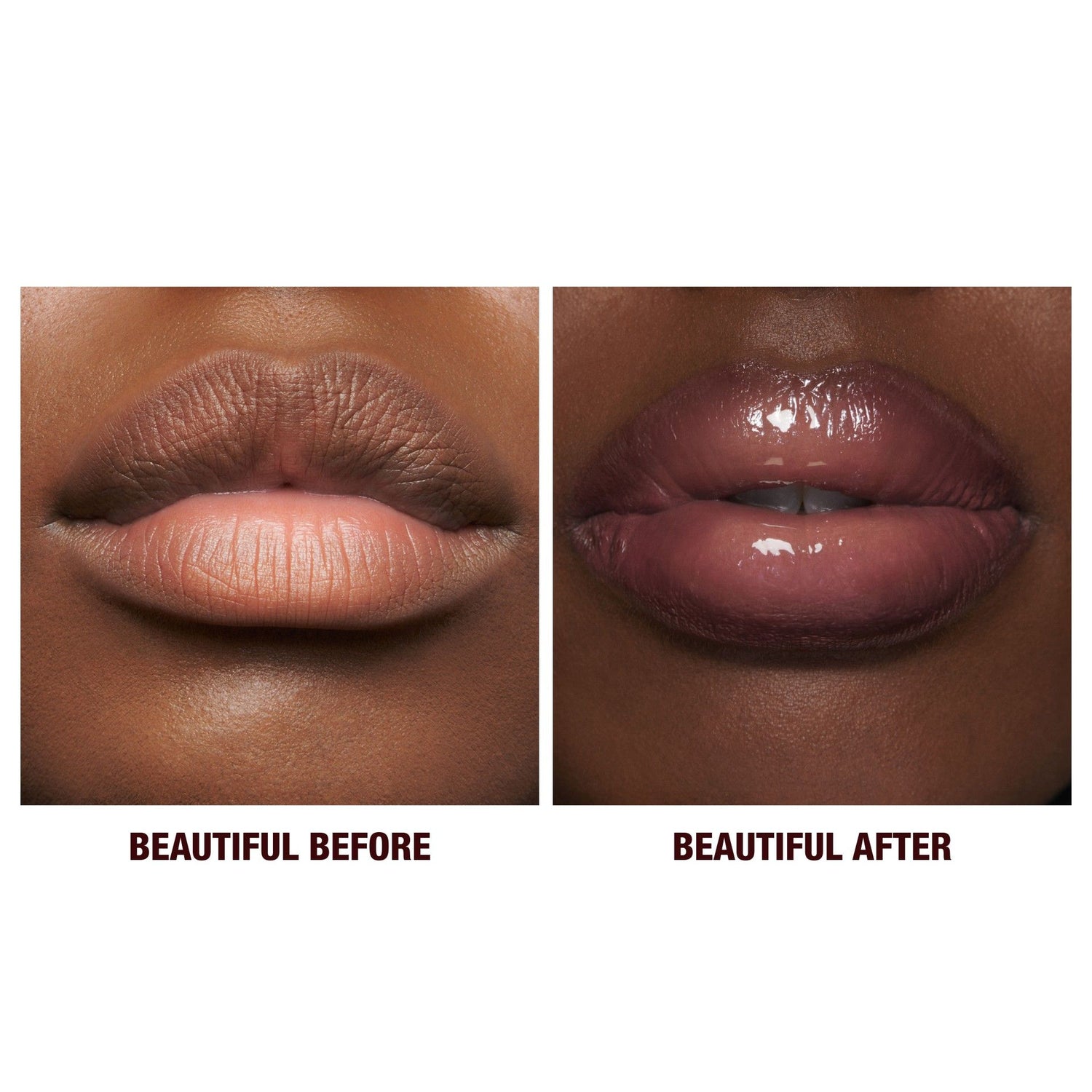 Before and after results of using Charlotte Tilbury K.I.S.S.I.N.G Lipstick and Lip Gloss Duos variant: Icon Baby