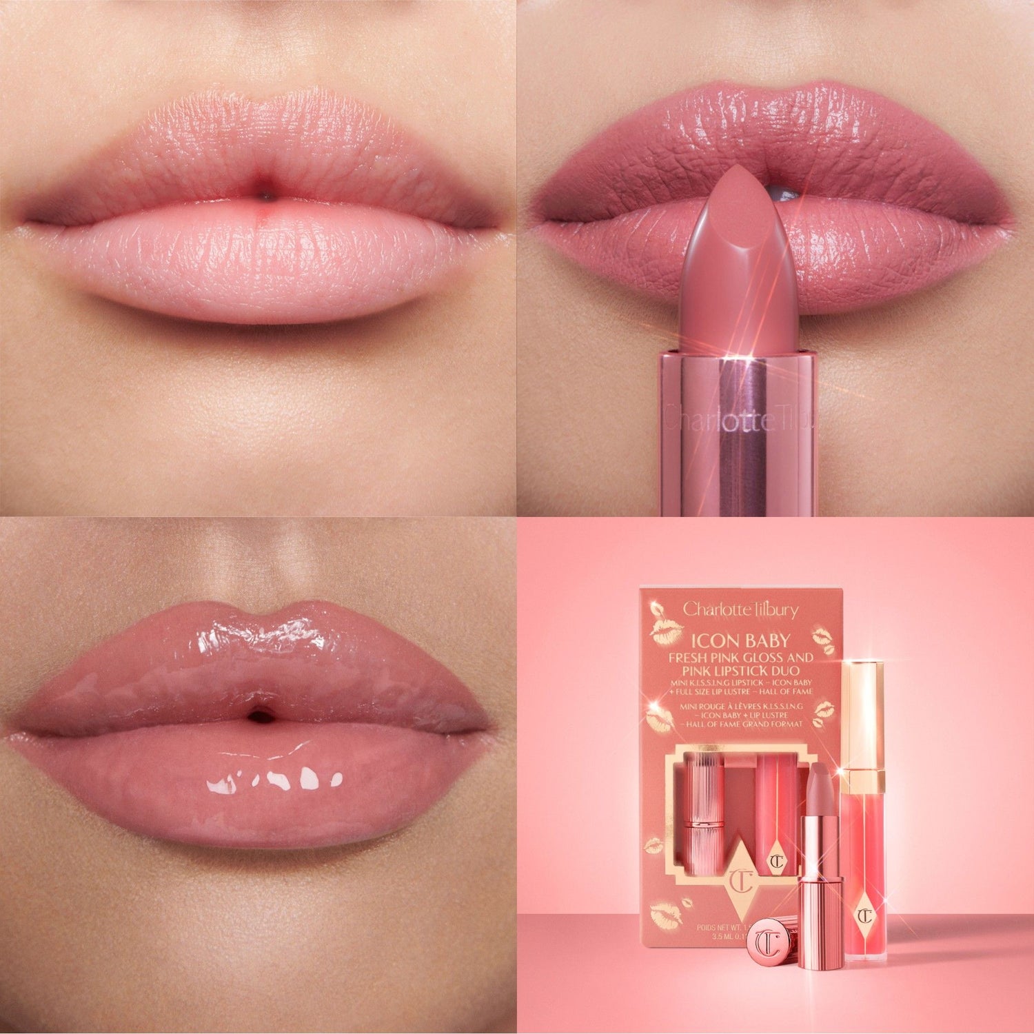 Lifestyle image of Charlotte Tilbury K.I.S.S.I.N.G Lipstick and Lip Gloss Duos variant: Icon Baby