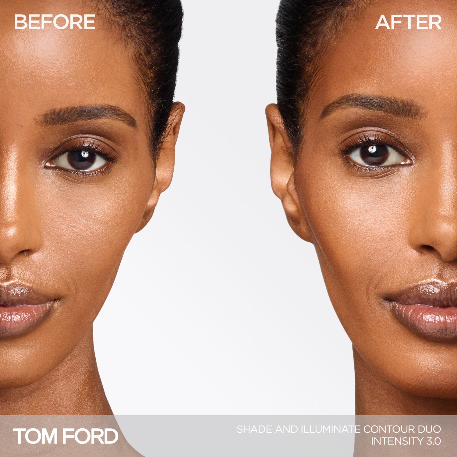 Before and after results of using Tom Ford Shade and Illuminate Contour Duo variant: Intensity 3.0