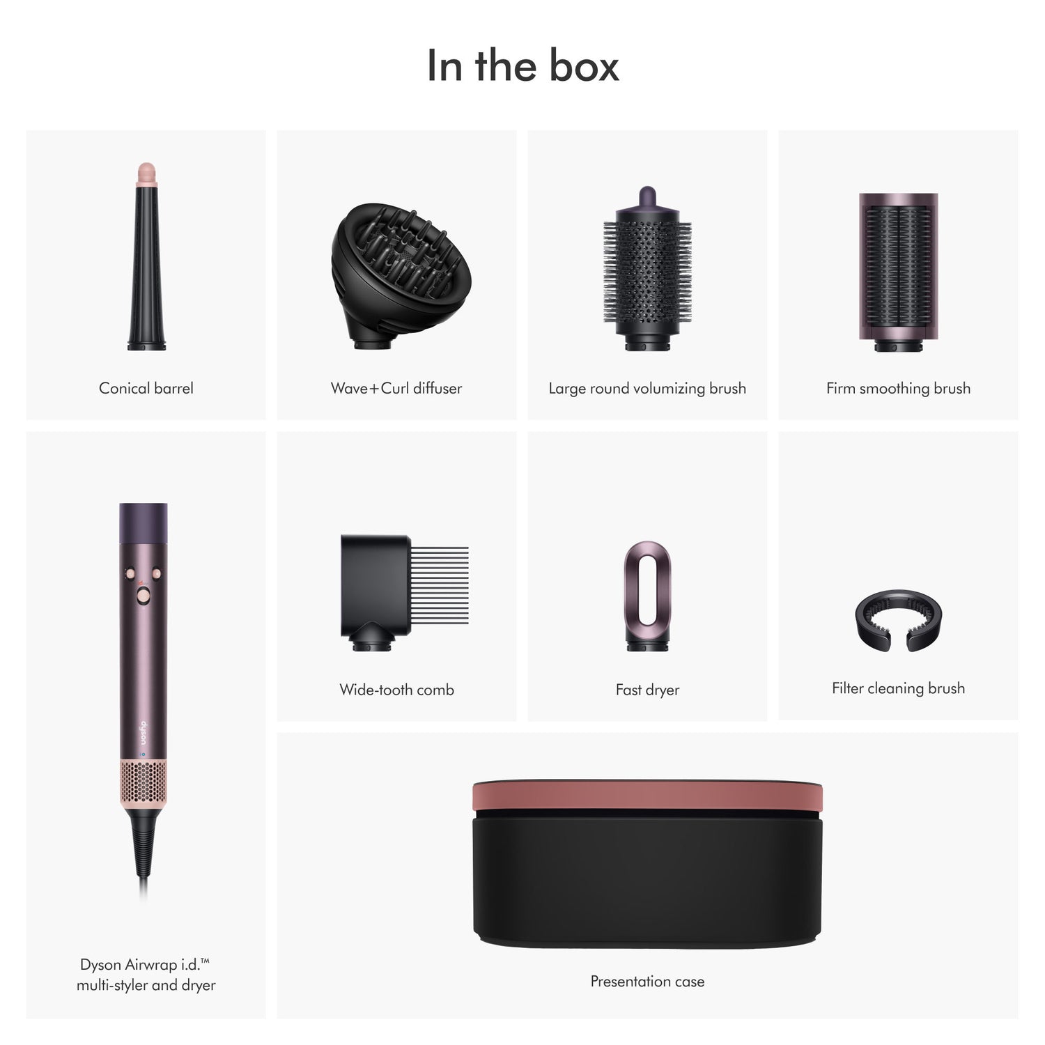 Image of an open Dyson Airwrap i.d. Multi-Styler and Dryer Curly+Coily variant: Jasper Plum (Limited Edition)