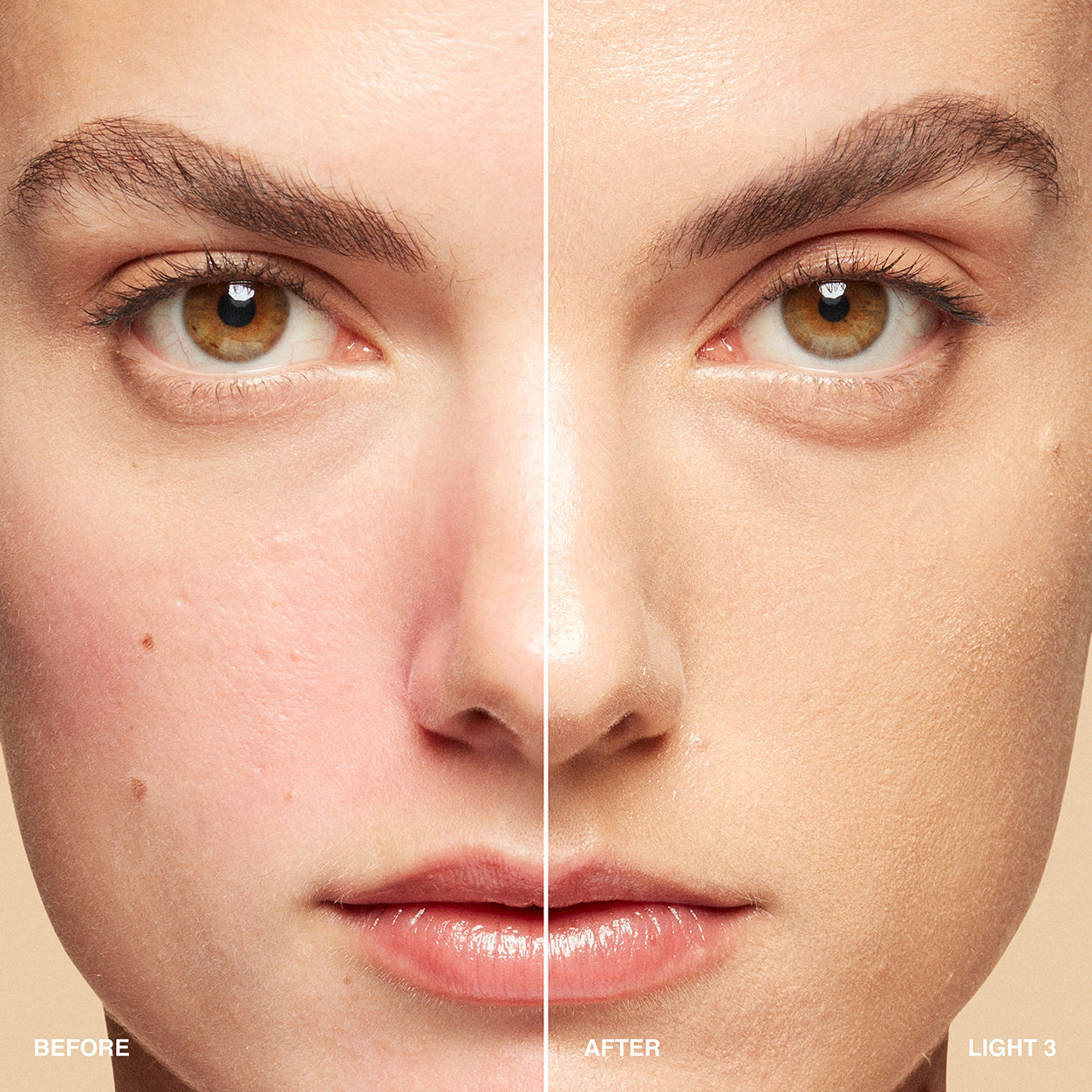 Before and after results of using Bobbi Brown Vitamin Enriched Hydrating Skin Tint SPF 15 with Hyaluronic Acid variant: Light 3