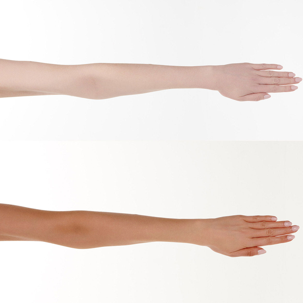 Before and after results of using Tan-Luxe The Body Illuminating Self Tan Drops variant: Light/Medium - 1 oz