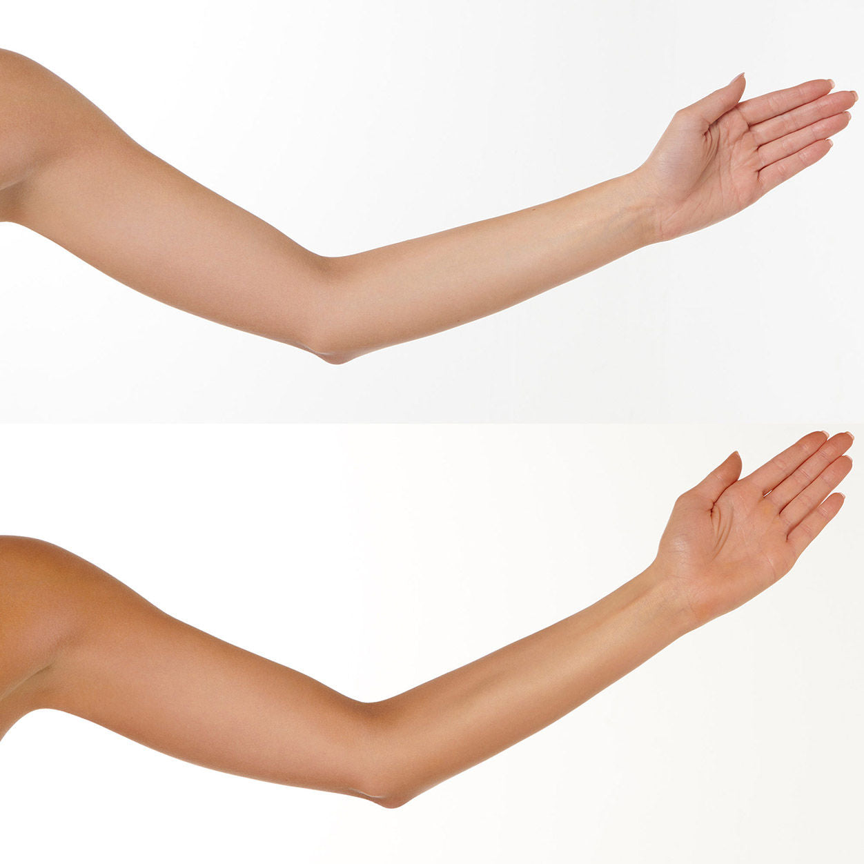 Before and after results of using Tan-Luxe The Water Hydrating Self Tan Water variant: Light/Medium - 6.76 oz
