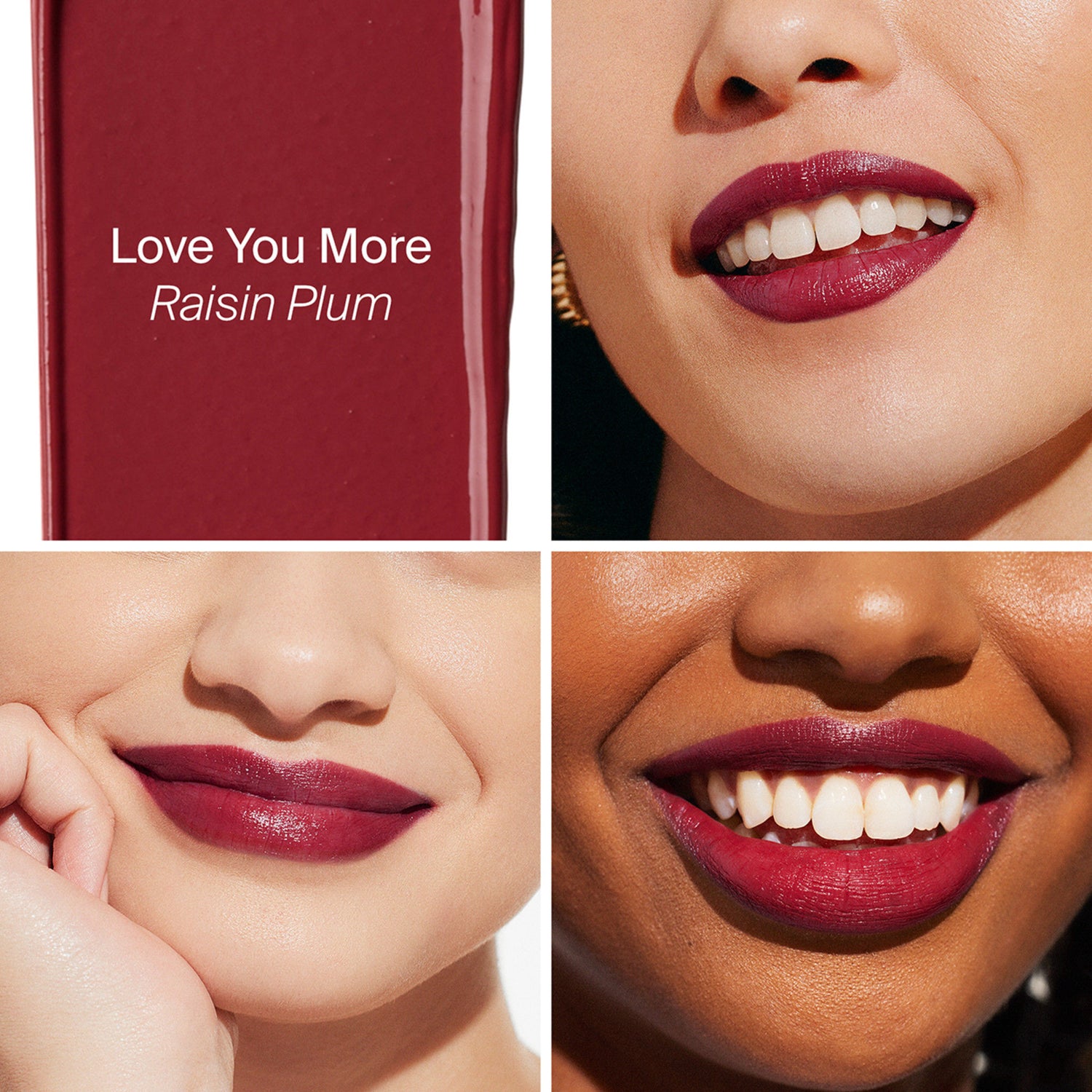 A shade comparison of Supergoop! Lipshade 100% Mineral Lip Color SPF 30 variant: Love you More (Raisin Plum)