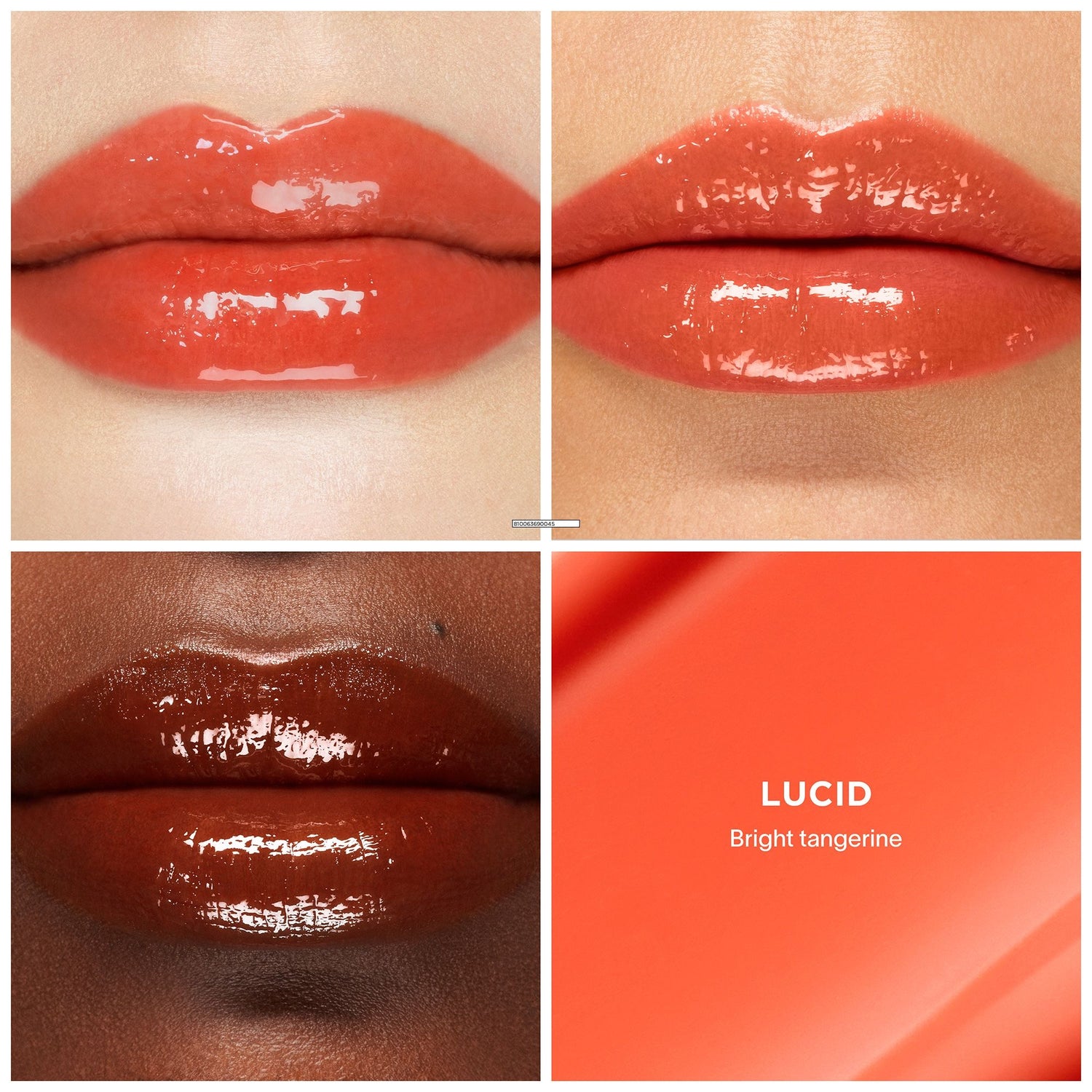 A shade comparison of Hourglass Phantom Volumizing Glossy Balm variant: Lucid
