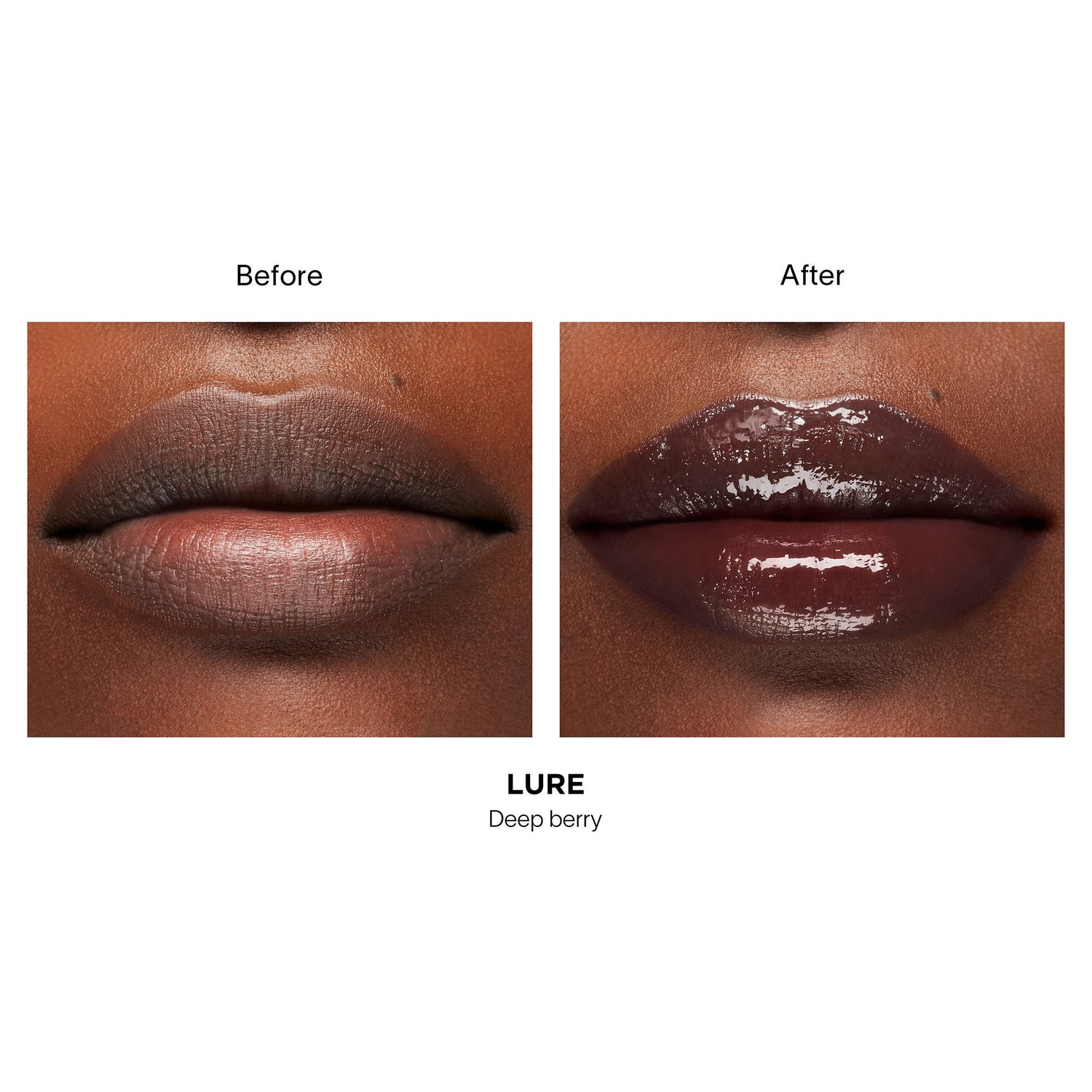 Before and after results of using Hourglass Phantom Volumizing Glossy Balm variant: Lure