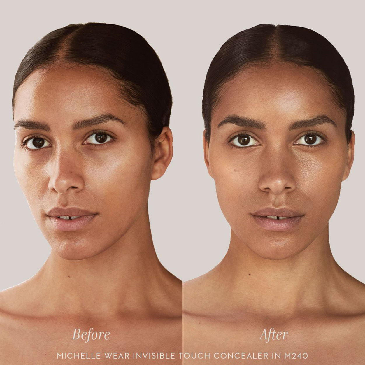 Before and after results of using Kjaer Weis Invisible Touch Concealer variant: M210