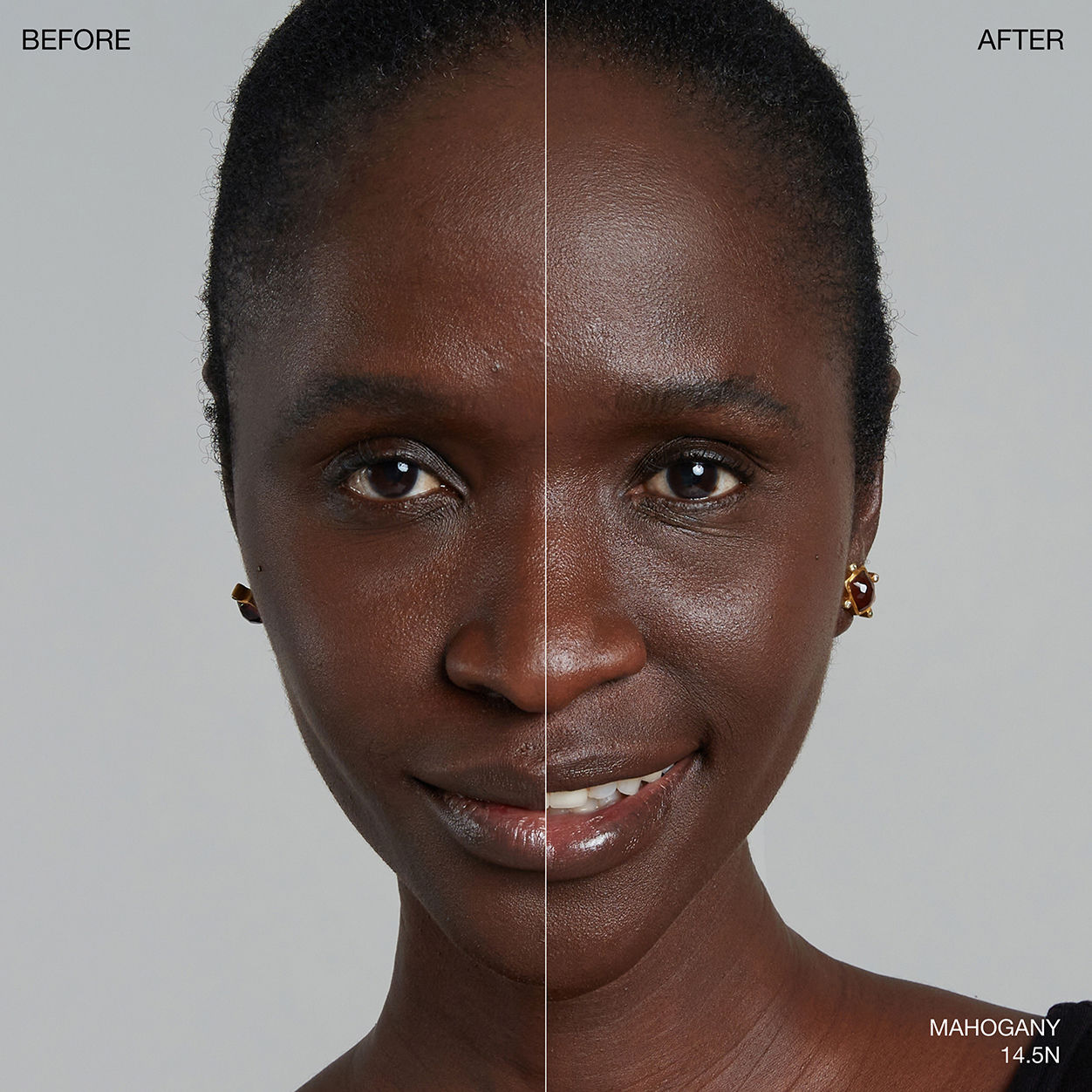 Before and after results of using Ogee Sculpted Complexion Stick variant: Mahogany 14.50N