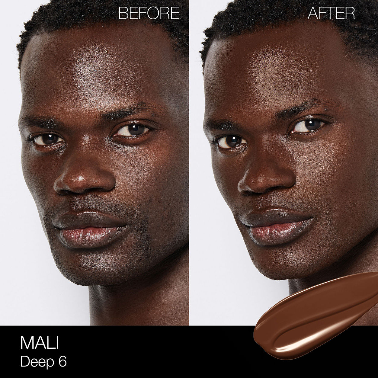 Before and after results of using Nars Light Reflecting Foundation variant: Mali D6