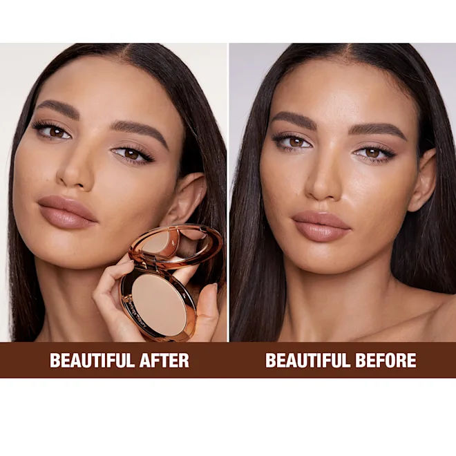 Before and after results of using Charlotte Tilbury Airbrush Flawless Finish variant: Medium