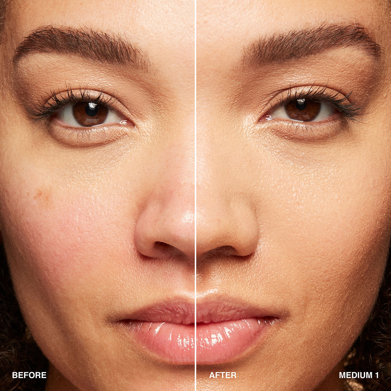 Before and after results of using Bobbi Brown Vitamin Enriched Hydrating Skin Tint SPF 15 with Hyaluronic Acid variant: Medium 1