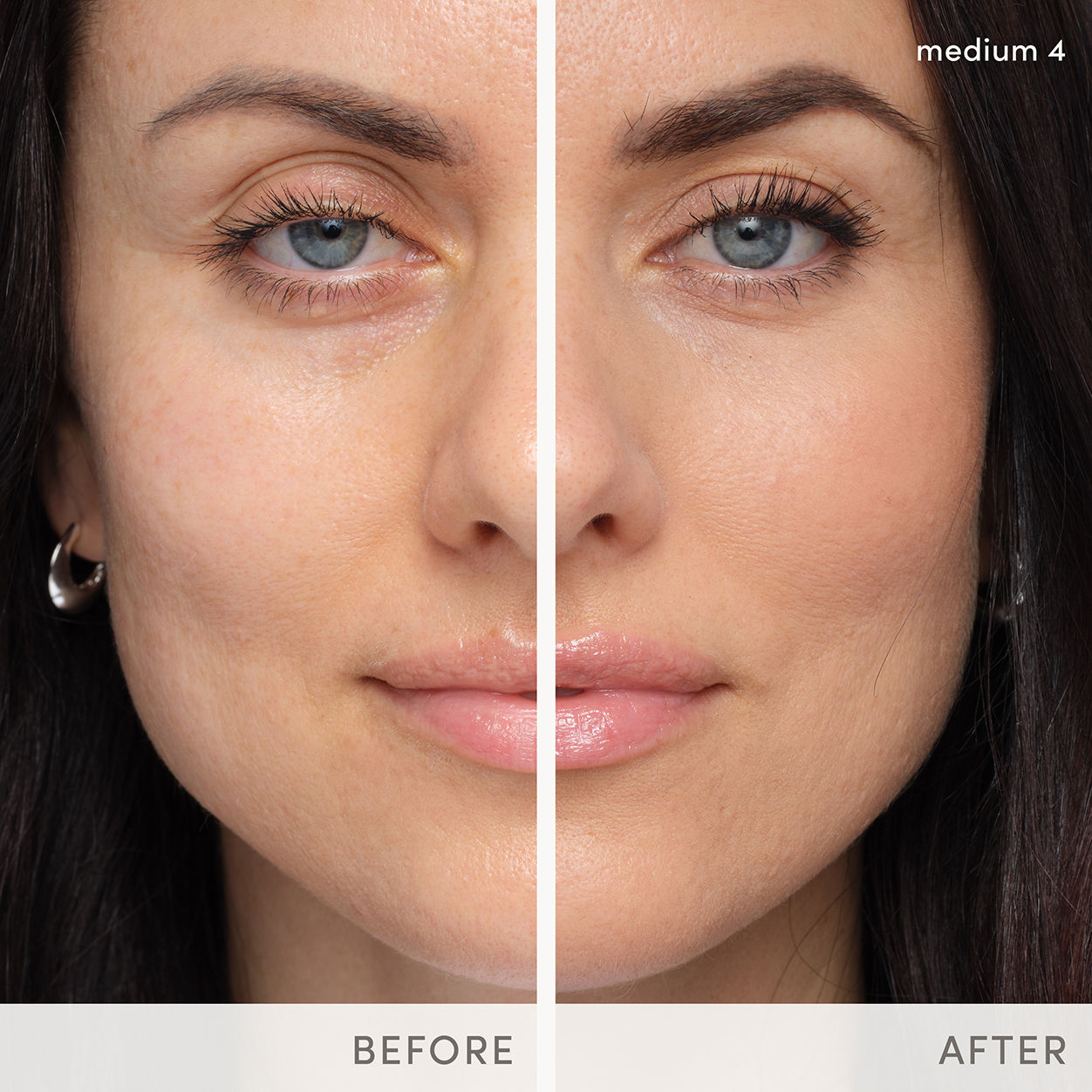 Before and after results of using Jane Iredale HydroPure Tinted Serum variant: Medium 4