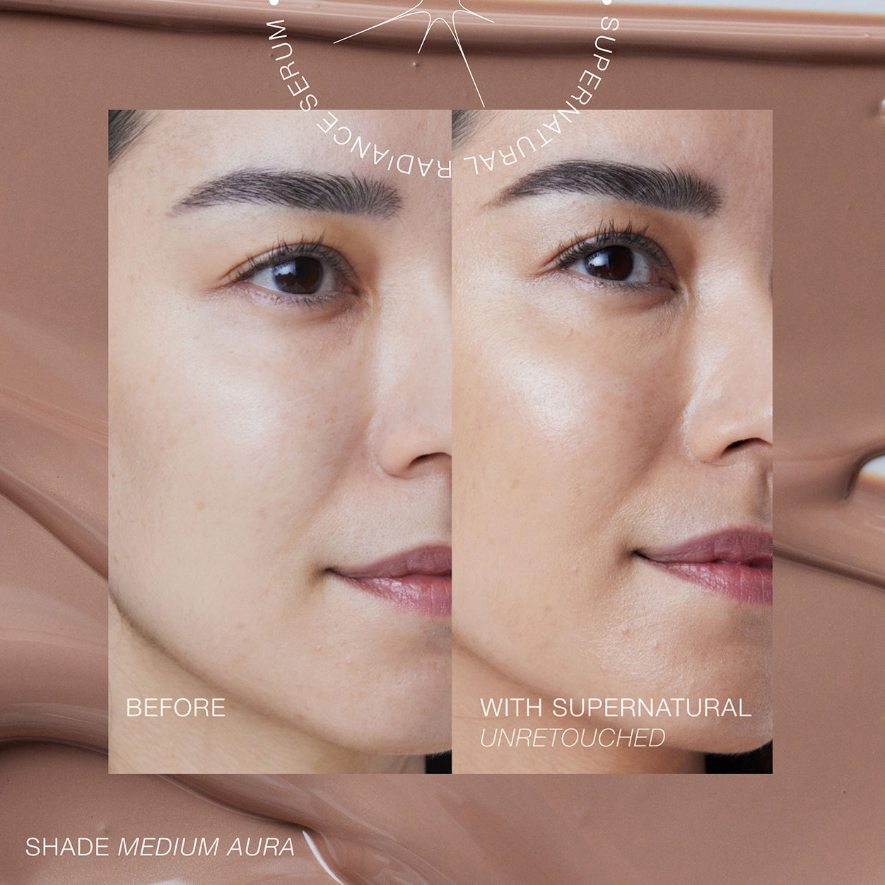 Before and after results of using RMS Beauty SuperNatural Radiance Serum Broad Spectrum SPF 30 variant: Medium Aura