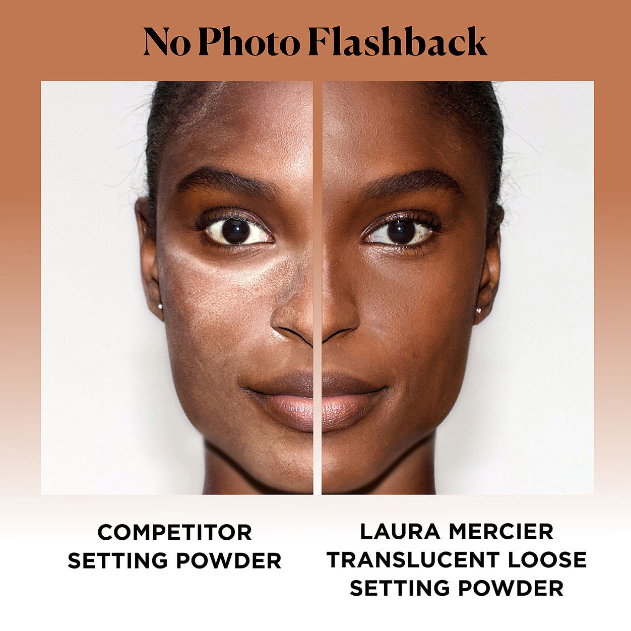Before and after results of using Laura Mercier Translucent Loose Setting Powder variant: Medium Deep
