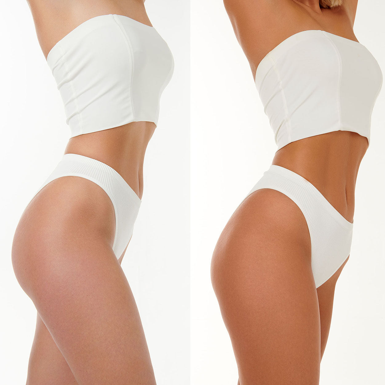 Before and after results of using Tan-Luxe The Water Hydrating Self Tan Water variant: Medium/Dark - 6.76 oz