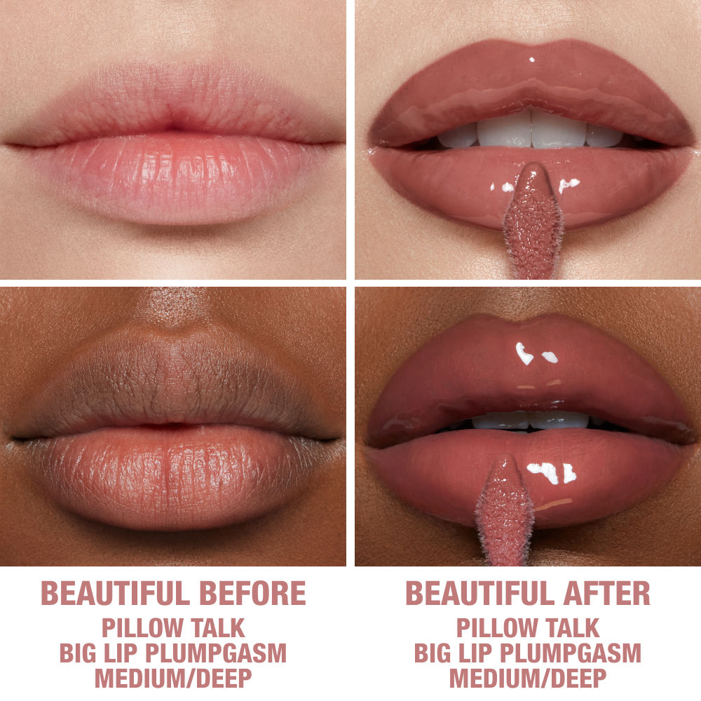 Before and after results of using Charlotte Tilbury Pillow Talk Big Lip Plumpgasm variant: Medium/Deep