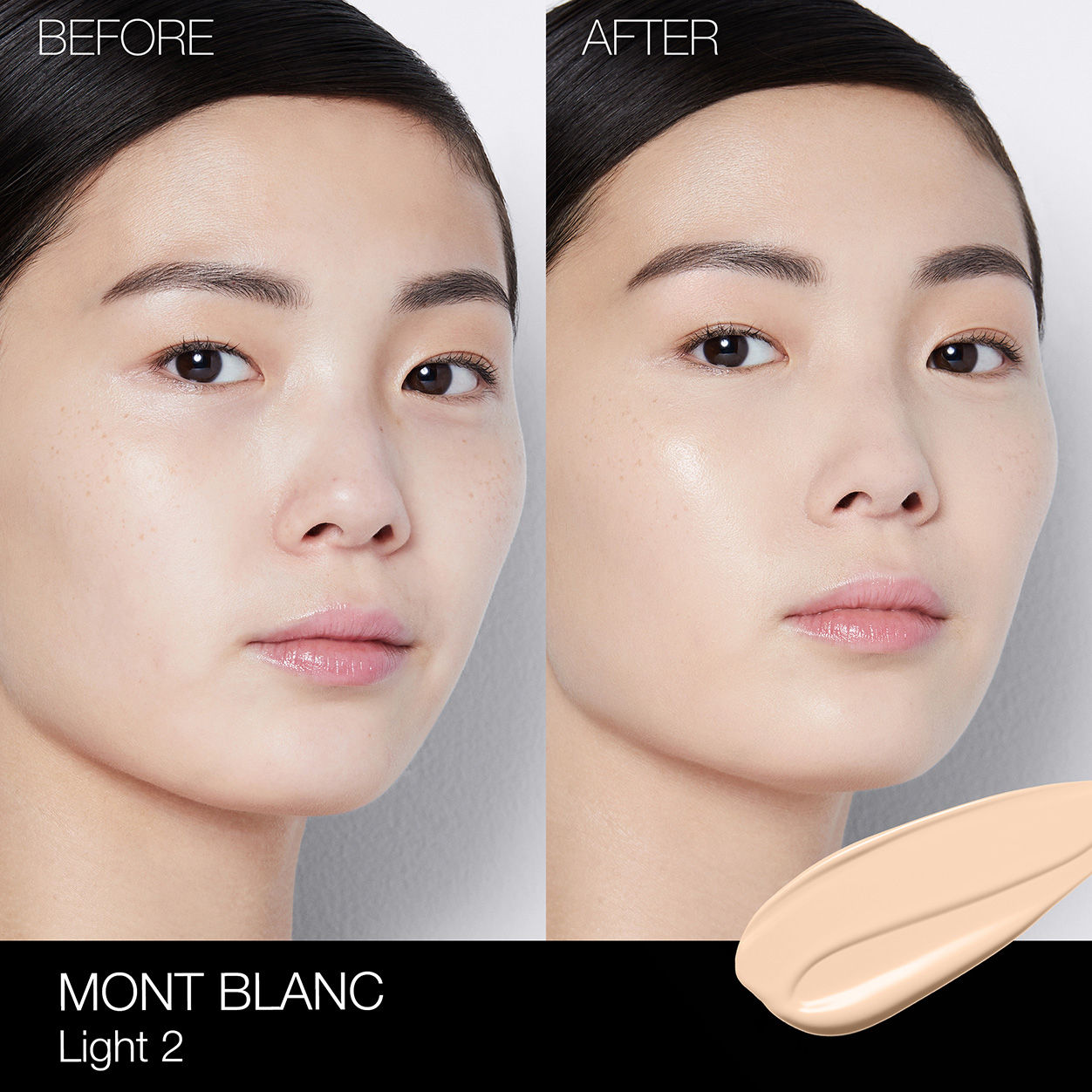 Before and after results of using Nars Light Reflecting Foundation variant: Mont Blanc L2