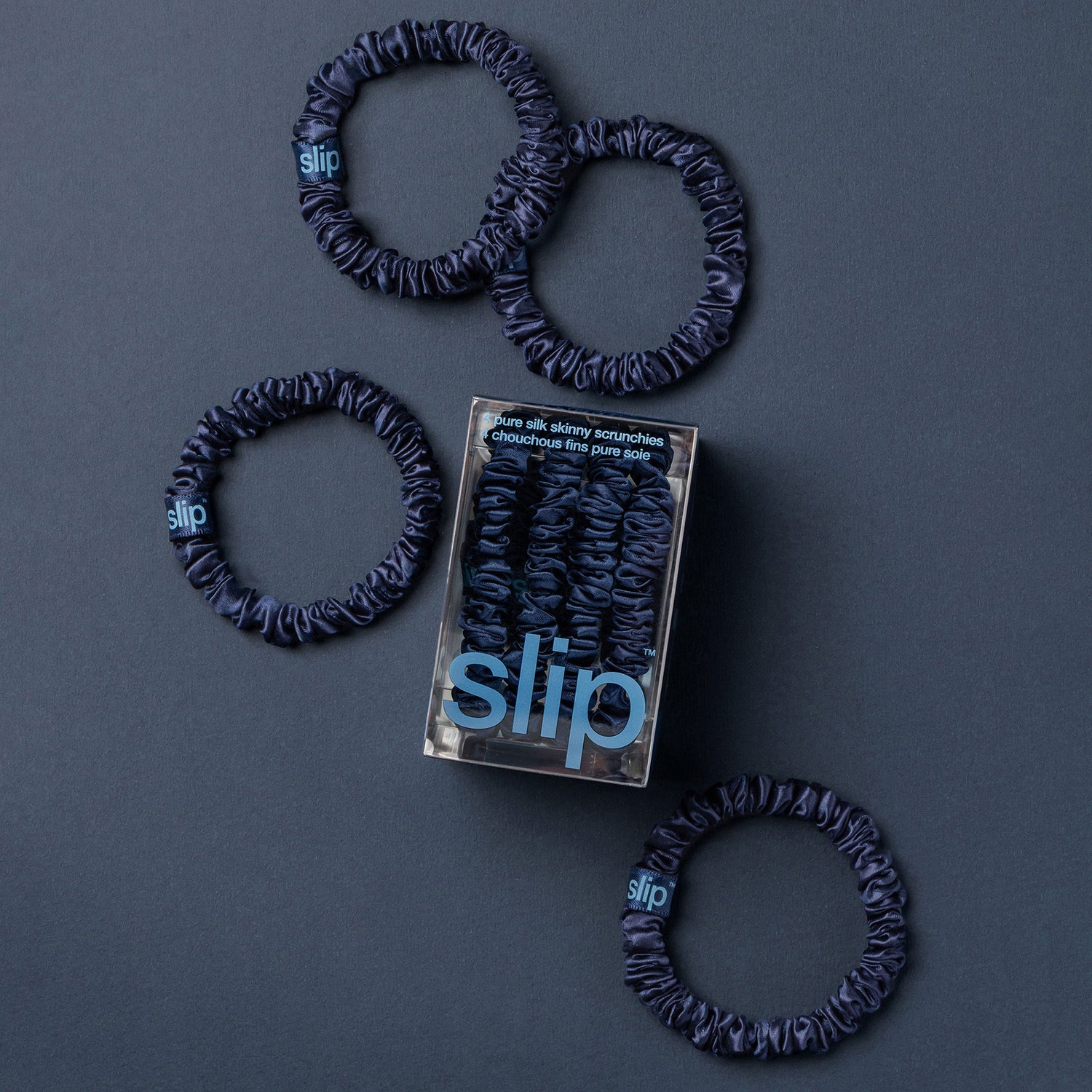 Top-view image of Slip Skinny Scrunchies variant: Navy