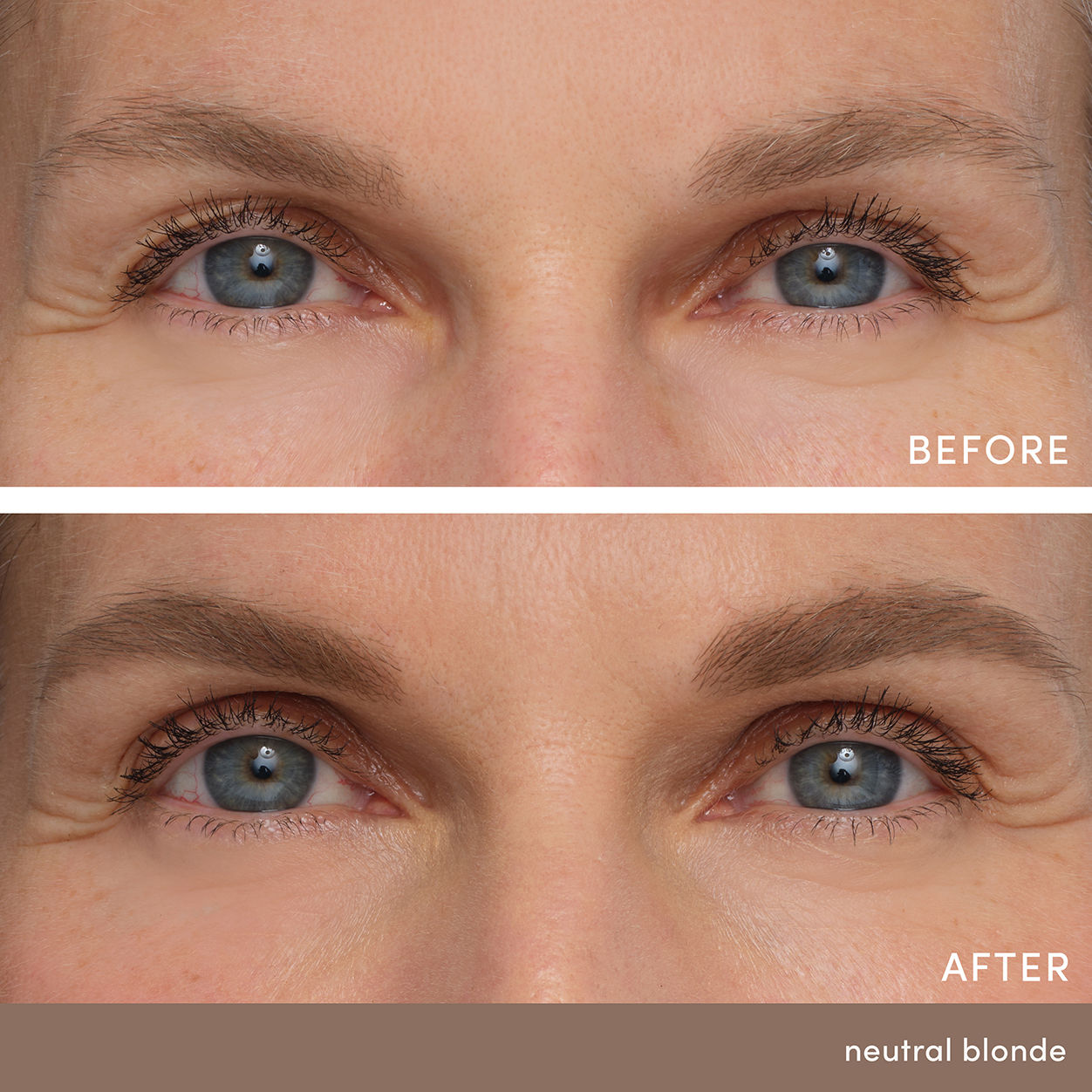 Before and after results of using Jane Iredale PureBrow Brow Gel variant: Neutral Blonde
