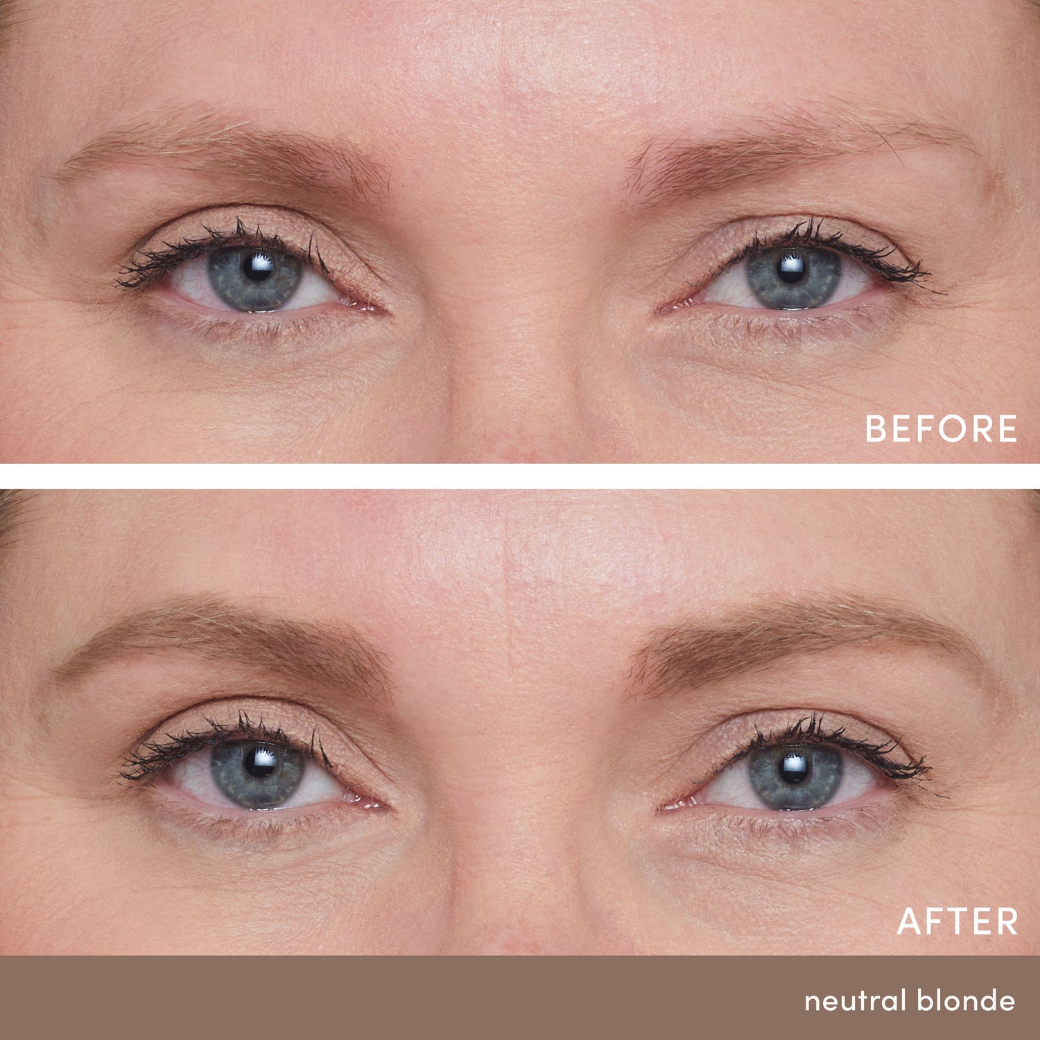 Before and after results of using Jane Iredale PureBrow Brow Powder variant: Neutral Blonde
