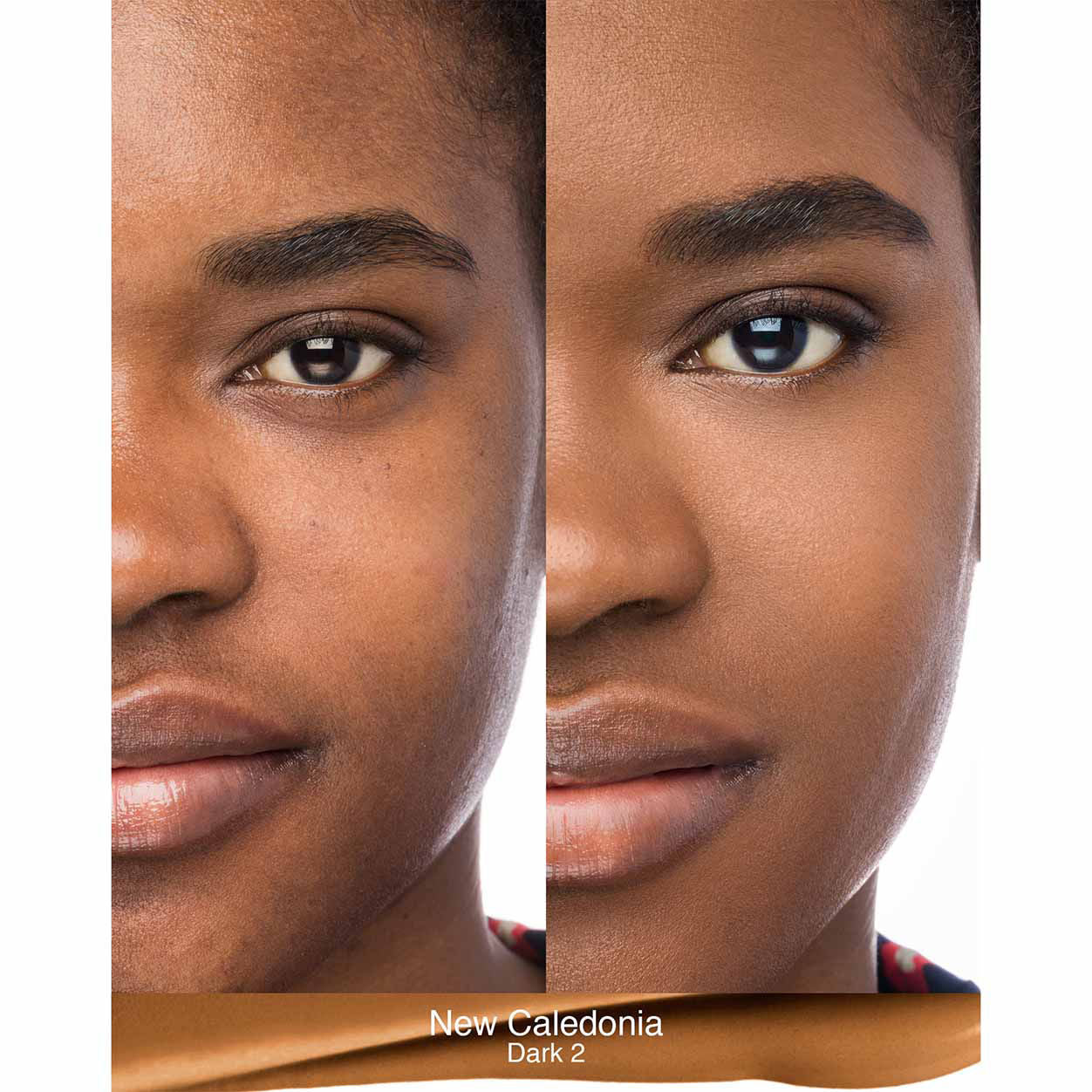 Before and after results of using Nars Natural Radiant Longwear Foundation variant: New Caledonia D2