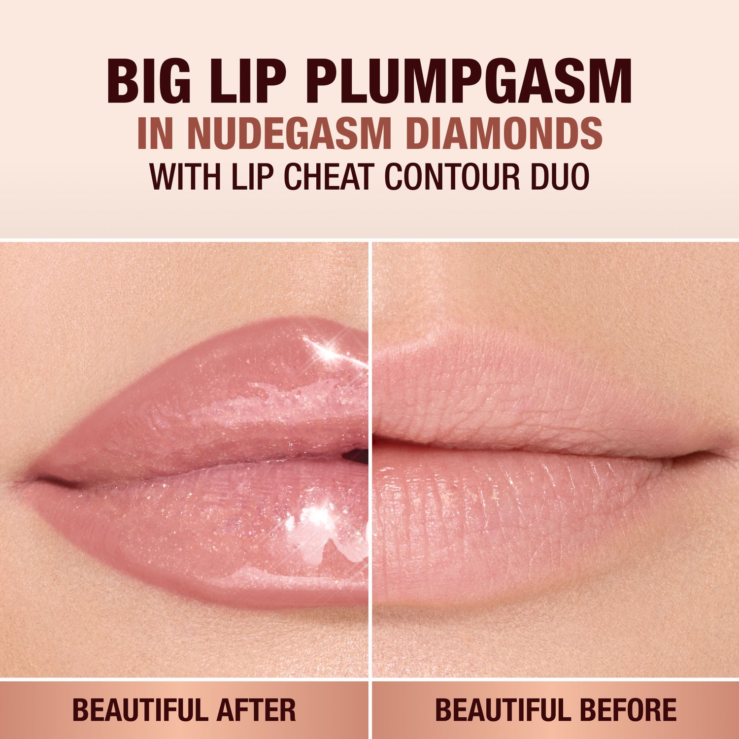 Model image of Charlotte Tilbury Pillow Talk Big Lip Plumpgasm variant: Nudegasm Diamonds