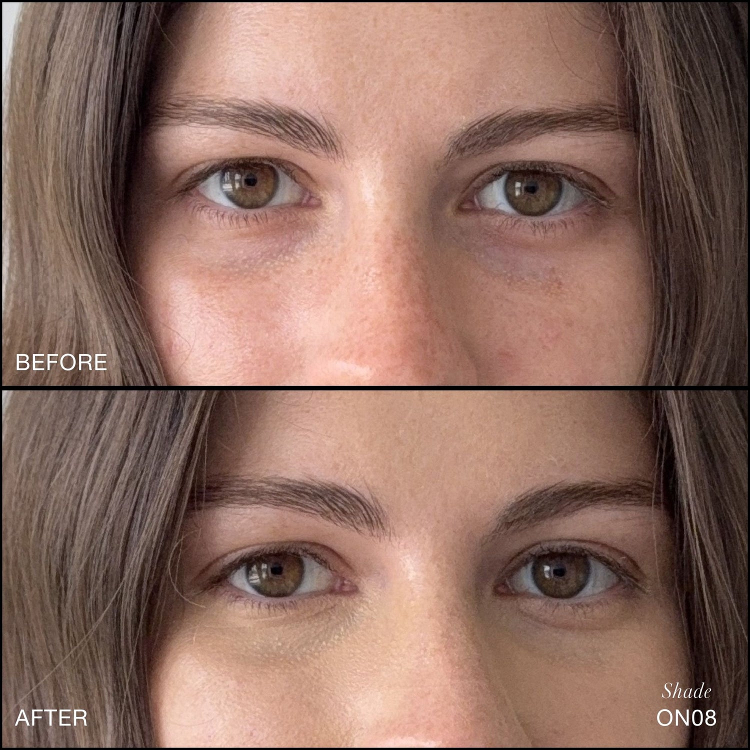Before and after results of using RMS Beauty Revitalize Hydra Concealer variant: ON08