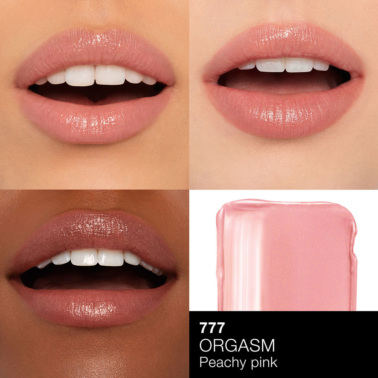 A shade comparison of Nars Afterglow Sensual Shine Lipstick variant: Orgasm