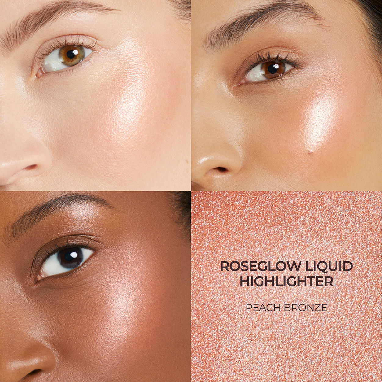 A shade comparison of Laura Mercier RoseGlow Liquid Highlighter variant: Peach Bronze