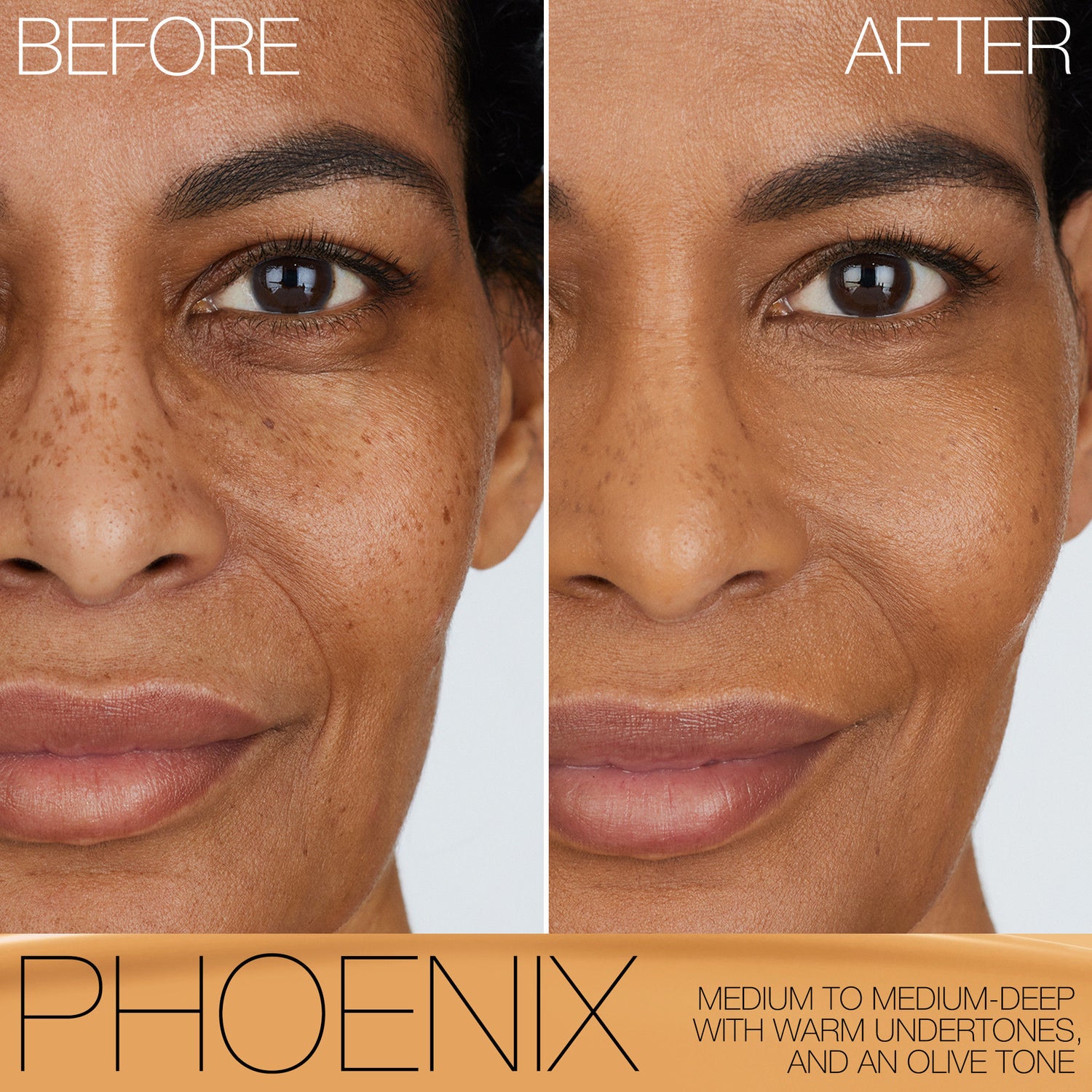 Before and after results of using Nars Light Reflecting Foundation variant: Phoenix MD1.5