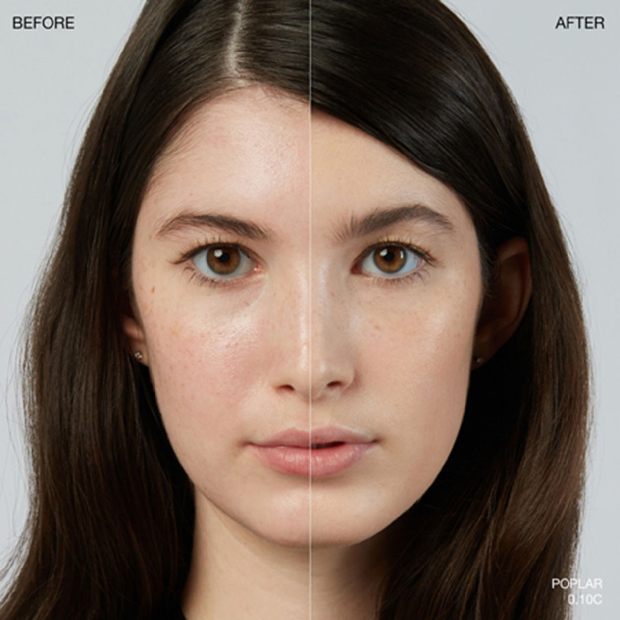 Before and after results of using Ogee Sculpted Complexion Stick variant: Poplar 0.01C