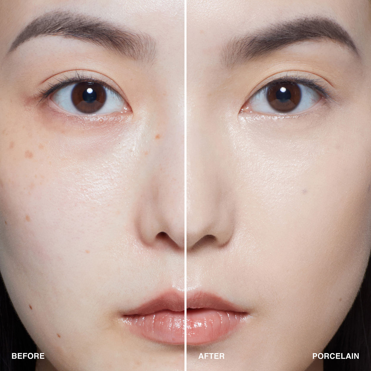 Before and after results of using Bobbi Brown Intensive Serum Foundation SPF 40/30 variant: Porcelain