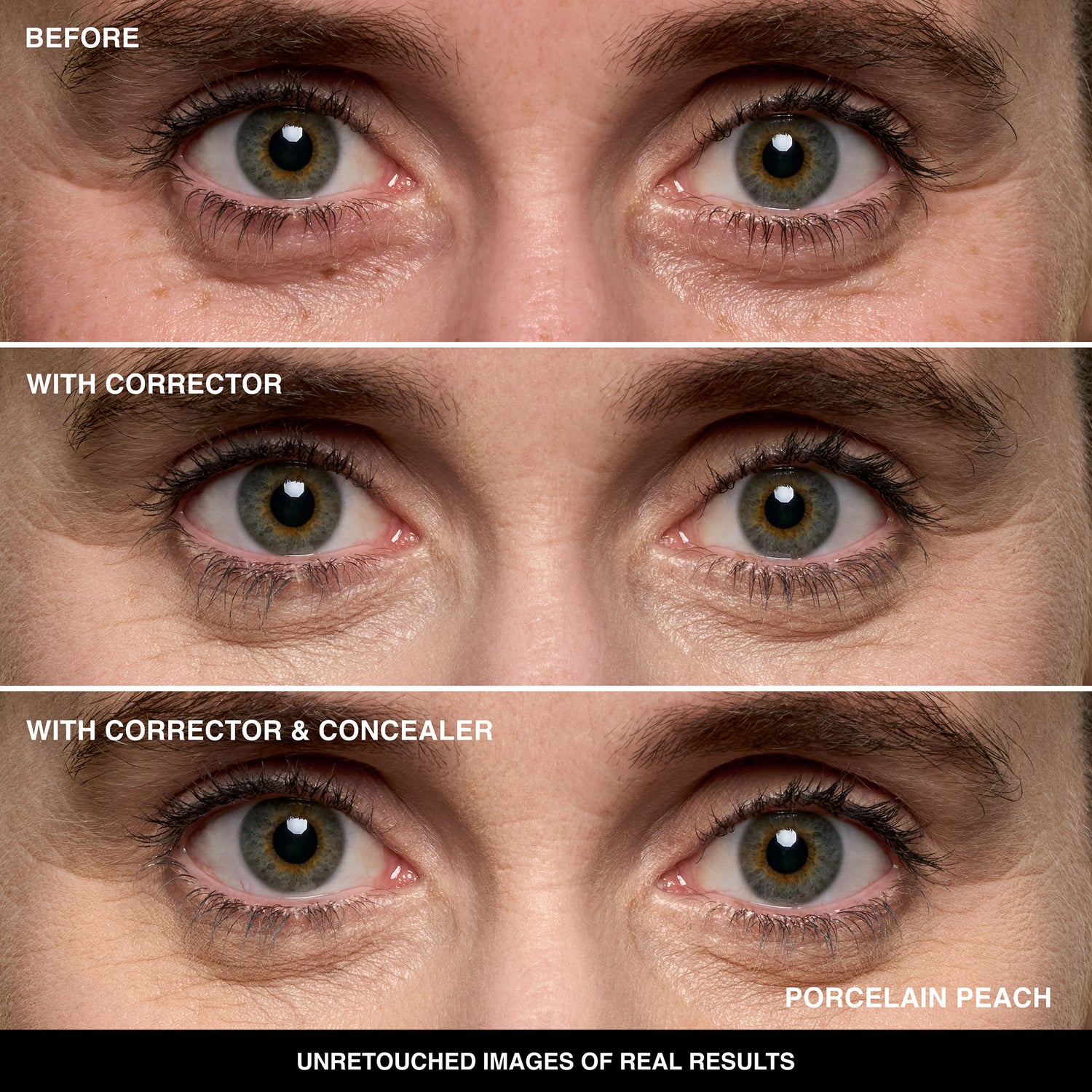 Before and after results of using Bobbi Brown Under Eye Corrector variant: Porcelain Peach