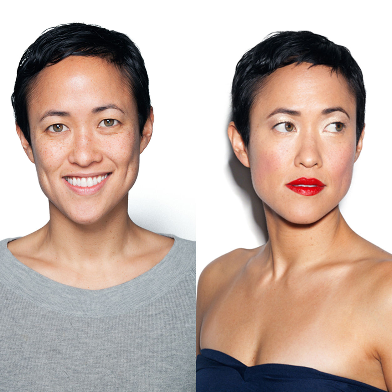 Before and after results of using Bobbi Brown Lip Pencil variant: Red