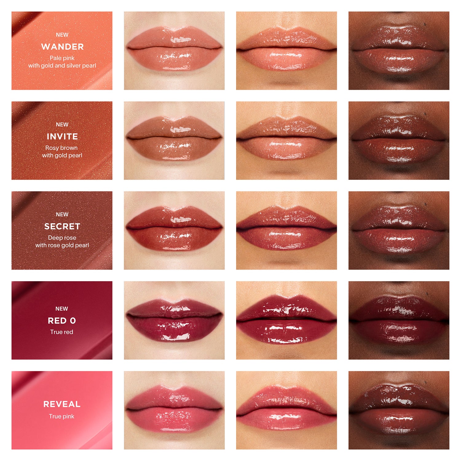 A shade comparison of Hourglass Phantom Volumizing Glossy Balm variant: Reveal 90