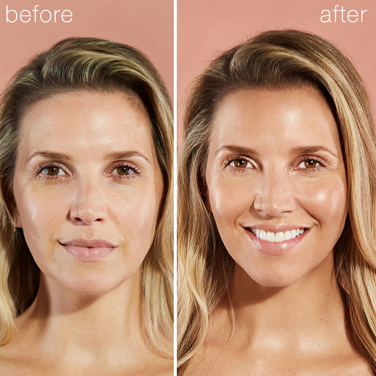 Before and after results of using RMS Beauty Master Radiance Base variant: Rich In Radiance