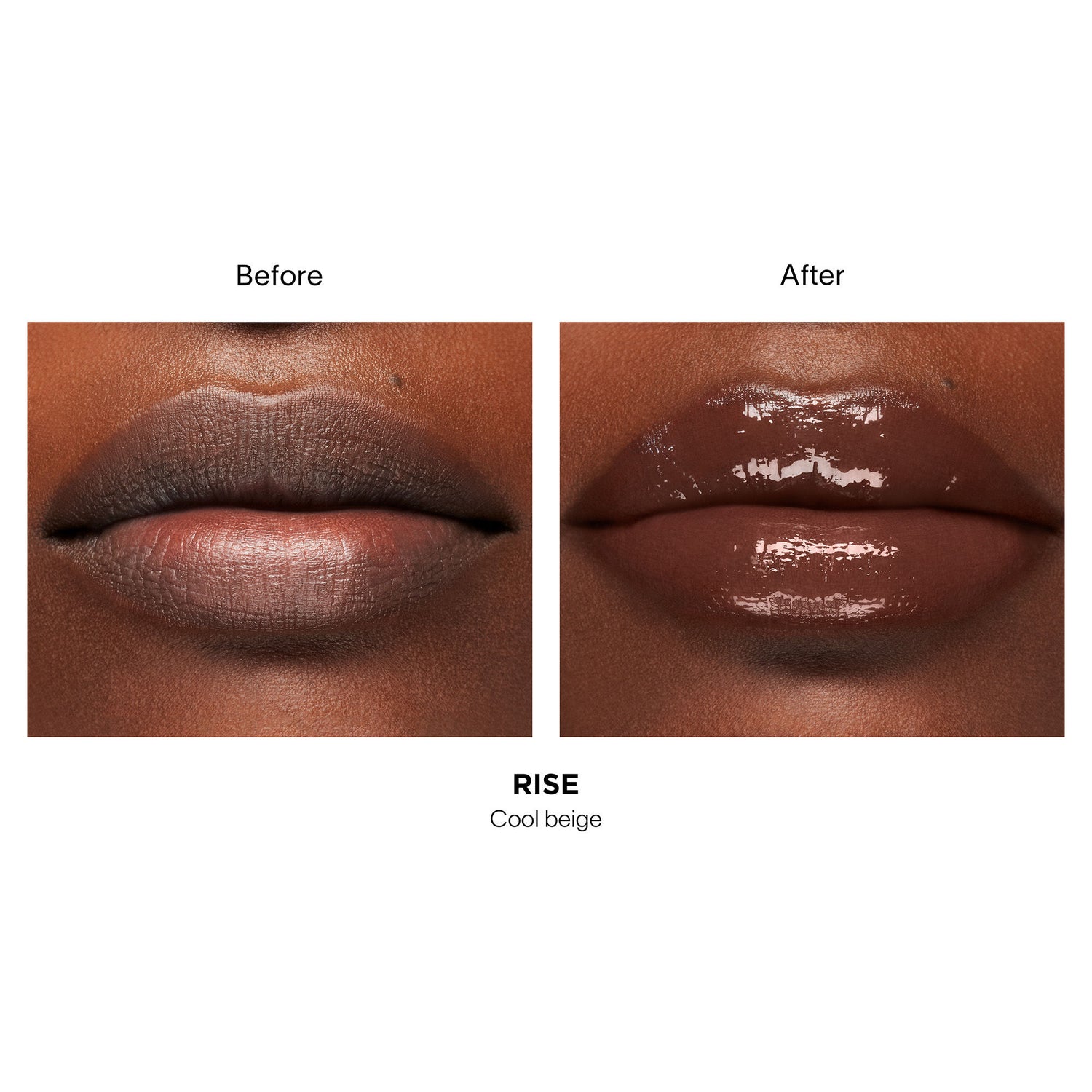 Before and after results of using Hourglass Phantom Volumizing Glossy Balm variant: Rise