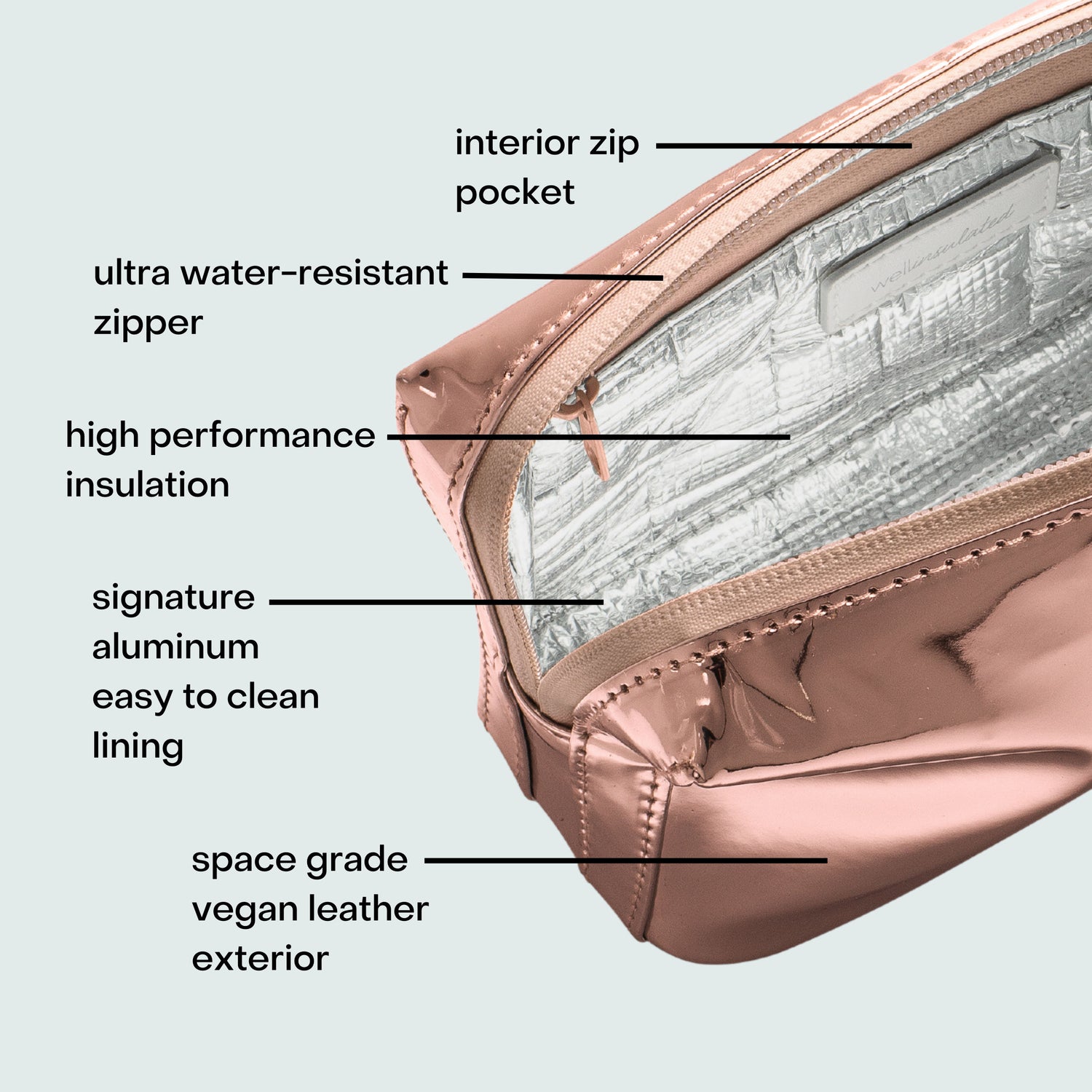 Image of an open Wellinsulated Performance Beauty Bag variant: Rose Gold