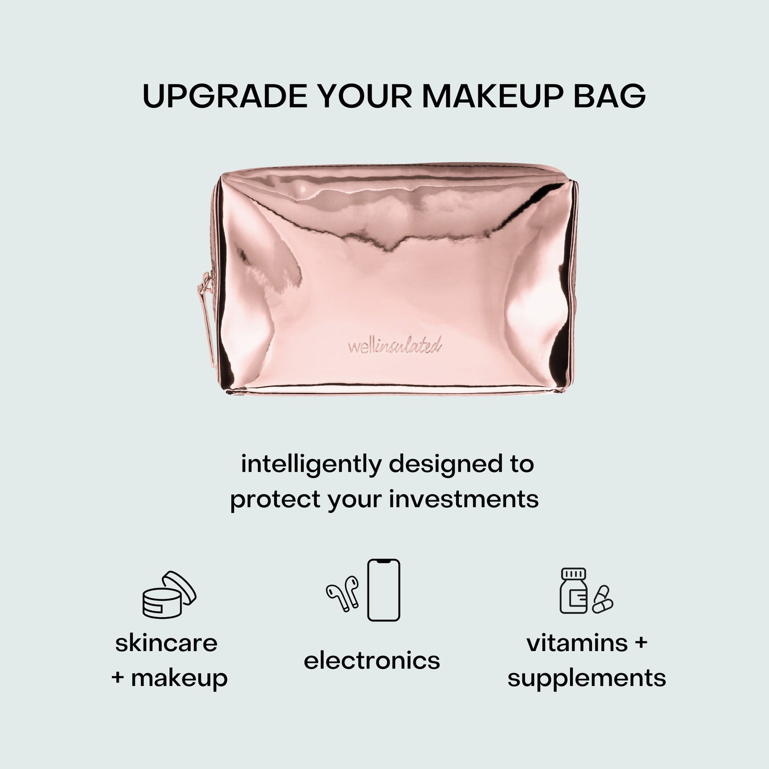 Image of an open Wellinsulated Performance Beauty Bag variant: Rose Gold